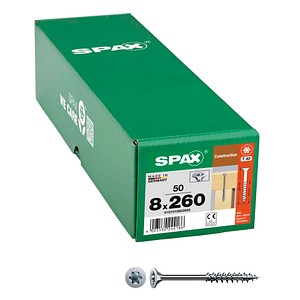 4003530244186 - Holzbauschraube 8 x 260 mm 50 Stück Teilgewinde Senkkopf t-star plus T40 4CUT wirox - 0191010802605 - Spax 4003530244186 - Holzbauschraube 8 x 260 mm 50 Stück Teilgewinde Senkkopf t-star plus T40 4CUT wirox - 0191010802605 - Spax