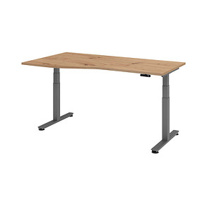 4032062315101 - HAMMERBACHER VXDSM18 elektrisch höhenverstellbarer Schreibtisch asteiche Trapezform T-Fuß-Gestell grau 1800 x 1000 cm