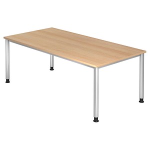 4032062166420 - HAMMERBACHER Orbis höhenverstellbarer Schreibtisch eiche rechteckig 4-Fuß-Gestell silber 2000 x 1000 cm