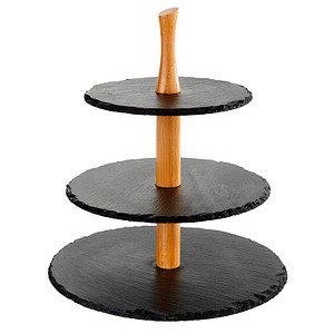 4004133009608 - Etagere Servierplatten Gr H 34 cm braun Etagere Servierplatten mit Holzständer 3-stöckig