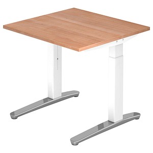 4032062169056 - VXB08 höhenverstellbarer Schreibtisch nussbaum quadratisch C-Fuß-Gestell weiß 800 x 800 cm
