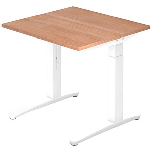 4032062169063 - eurokraft pro ANNY - Schreibtisch mit C-Fußgestell höhenverstellbar 650 - 850 mm Breite 800 mm Nussbaum-Dekor   weiß