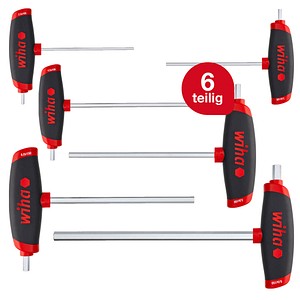 4010995456207 - Stiftschlüssel Set mit Quergriff 6-tlg i ComfortGrip Sechskant mit Seitenabtrieb i Satz 25 - 80 mm i Stiftschlüsselsatz mit T-Griff (45620) - Wiha