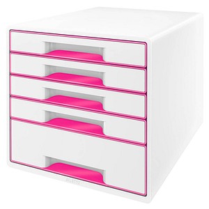 LEITZ Schubladenbox WOW Cube perlweiß/pink DIN A4 mit 5 Schubladen