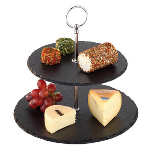 4004133009899 - Etagere Servierplatten Gr H 24 cm bunt (grau silberfarben) Etagere Servierplatten Naturschiefer 2-stufig 4004133009899 - Etagere Servierplatten Gr H 24 cm bunt (grau silberfarben) Etagere Servierplatten Naturschiefer 2-stufig