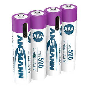 4 ANSMANN USB-Akkus mit Ladekabel 500 Micro AAA 400 mAh