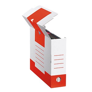 10 Cartonia Archivboxen weiß/rot 8,3 x 34,0 x 25,2 cm