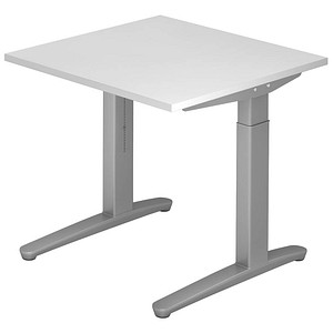 Hammerbacher Schreibtisch VXB, manuell höhenverstellbar, 85cm (H), 80x80cm (BxT), weiß / silber 4032062169070 Hammerbacher 2 Stück