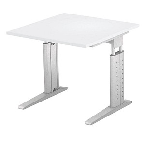 4032062148020 - Haziender höhenverstellbarer Schreibtisch lichtgrau quadratisch C-Fuß-Gestell silber 800 x 800 cm