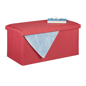 4052025906221 - Sitzbank mit Stauraum Leinen-Optik gepolstert Flur Schlafzimmer Truhenbank hbt 38 x 765 x 385 cm rot - Relaxdays