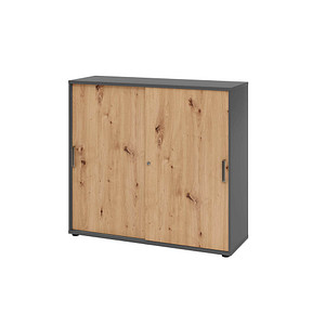 Hammerbacher Schiebetürenschrank V1752/V1753 V1753S/G/R/SG, abschließbar, 3 OH, graphit/asteiche, 120x110x40cm (BxHxT) 4032062304907 Hammerba
