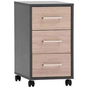 MÖBELPARTNER Metz Rollcontainer anthrazit, canelloeiche 3 Auszüge 32,6 x 39,1 x 59,7 cm