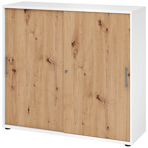 Hammerbacher Schiebetürenschrank V1752/V1753 V1753S/W/R/RE, abschließbar, 3 OH, weiß/asteiche, 120x110x40cm (BxHxT) 4032062304891 Hammerbache