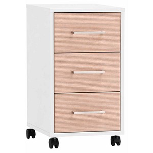 MÖBELPARTNER Metz Rollcontainer mattweiß, canelloeiche 3 Auszüge 32,6 x 39,1 x 59,7 cm