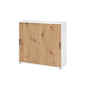 Hammerbacher Schiebetürenschrank V1752/V1753 V1753S/W/R/SG, abschließbar, 3 OH, weiß/asteiche, 120x110x40cm (BxHxT) 4032062304945 Hammerbache