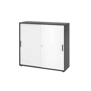 Hammerbacher Schiebetürenschrank V1752/V1753 V1753S/G/W/SG, abschließbar, 3 OH, graphit/weiß, 120x110x40cm (BxHxT) 4032062304921 Hammerbacher