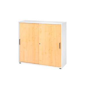 Hammerbacher Schiebetürenschrank V1752/V1753 V1753S/W/3/SG, abschließbar, 3 OH, weiß/ahorn, 120x110x40cm (BxHxT) 4032062304938 Hammerbacher