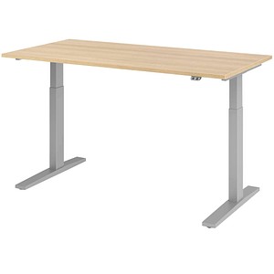 HAMMERBACHER Akandia elektrisch höhenverstellbarer Schreibtisch eiche rechteckig, C-Fuß-Gestell silber 160,0 x 80,0 cm