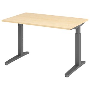 4032062172278 - eurokraft pro ANNY - Schreibtisch mit C-Fußgestell höhenverstellbar 650 - 850 mm Breite 1200 mm Ahorn-Dekor   graphit