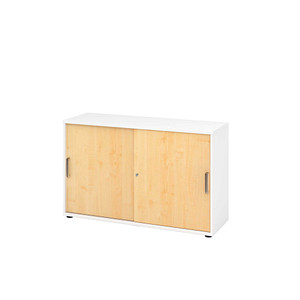 Hammerbacher Schiebetürenschrank V1752/V1753 V1752S/W/3/SG, abschließbar, 2 OH, weiß/ahorn, 120x74,8x40cm (BxHxT) 4032062304983 Hammerbacher