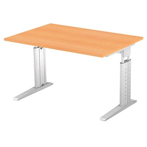 4032062140765 - HAMMERBACHER US12 höhenverstellbarer Schreibtisch buche rechteckig C-Fuß-Gestell silber 1200 x 800 cm