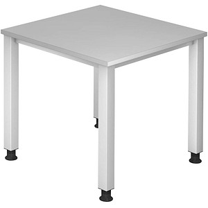 HAMMERBACHER Akandia höhenverstellbarer Schreibtisch lichtgrau quadratisch, 4-Fuß-Gestell silber 80,0 x 80,0 cm