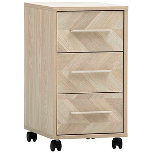 MÖBELPARTNER Arezzo Rollcontainer eiche hell, Fischgräte 3 Auszüge 32,6 x 39,1 x 59,7 cm