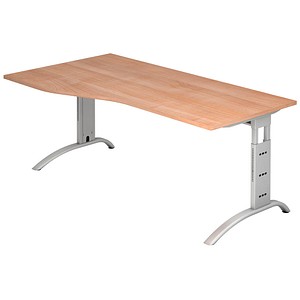4032062014899 - HAMMERBACHER Savona höhenverstellbarer Schreibtisch nussbaum Trapezform C-Fuß-Gestell silber 1800 x 800 1000 cm