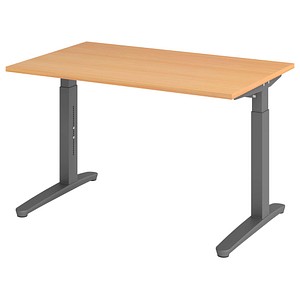 4032062172315 - eurokraft pro ANNY - Schreibtisch mit C-Fußgestell höhenverstellbar 650 - 850 mm Breite 1200 mm Buche   graphit