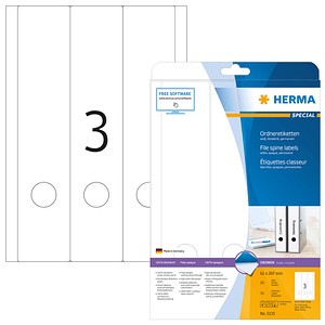 4008705051354 - HERMA Ordneretiketten A4 61x297 mm weiß Papier matt blickdicht 75 St - Weiß - Abgerundetes Rechteck - Dauerhaft - Papier - Matte - Laser Inkjet