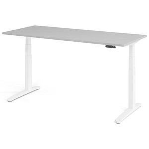 HAMMERBACHER XBHM19 elektrisch höhenverstellbarer Schreibtisch lichtgrau rechteckig, C-Fuß-Gestell weiß 180,0 x 80,0 cm