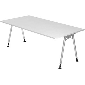 4032062150399 - HAMMERBACHER AS2E höhenverstellbarer Schreibtisch weiß rechteckig A-Fuß-Gestell silber 2000 x 1000 cm