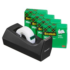 3134375348508 - Klebebandabroller C38 Schwarz mit 4 Rollen Magic 810 Klebefilm Matt Unsichtbar 19 mm (B) × 33 m (L)