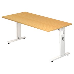 HAMMERBACHER OS 16 höhenverstellbarer Schreibtisch buche rechteckig,  C-Fuß-Gestell weiß 160,0 x 80,0 cm | office discount