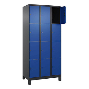 4068427433340 - Schließfachschrank Classic Plus enzianblau schwarzgrau 080010-304 S10038 12 Schließfächer 900 x 500 x 1950 cm 4068427433340