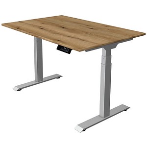 Kerkmann Move 1 stable elektrisch höhenverstellbarer Schreibtisch asteiche rechteckig, T-Fuß-Gestell silber 120,0 x 80,0 cm