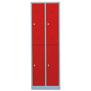 4061815932982 - Lüllmann ® - xl Garderobenschrank 2 Abteile doppelstöckig h 1950 x b 600 x t 500 mm lichtgrau feuerrot