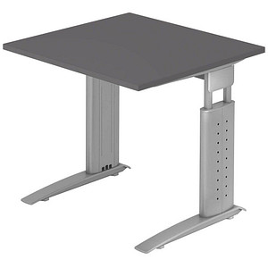 HAMMERBACHER US08 höhenverstellbarer Schreibtisch grafit quadratisch, C-Fuß-Gestell silber 80,0 x 80,0 cm