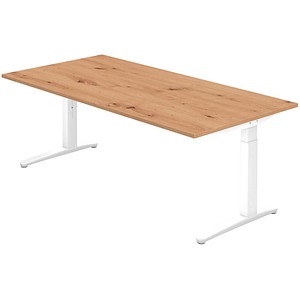 4032062192986 - ANNY - Schreibtisch mit C-Fußgestell höhenverstellbar 650 - 850 mm Breite 2000 mm weiß   Asteiche kaiserkraft