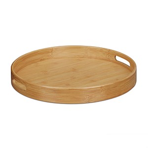 4052025202354 - Serviertablett Bambus rund erhöhter Rand Gastrotablett Grifflöcher HxBxT 5 x 385 x 385 cm Holz natur - Relaxdays