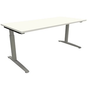 4260672330485 - fm Sidney höhenverstellbarer Schreibtisch weiß rechteckig C-Fuß-Gestell Quadratrohr silber 1800 x 800 cm