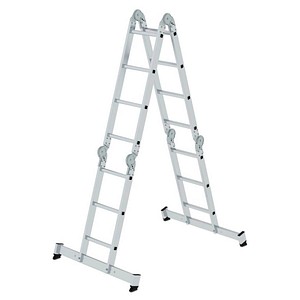4031405313248 - Munk Sprossen-Vielzweckleiter Aluminium Rechteckrohr-Holme 4-fach gebördelte Sprossen 150 kg Belastung nivello® Traversen 350 mm breit 2x3 + 2x4 Sprossen