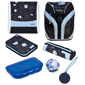 herlitz Schulranzen-Set SoftLight GREENline Cyber Soccer Kunstfaser anthrazit, hellblau