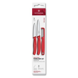 7613329191996 - 3 VICTORINOX Küchenmesser + Sparschäler Swiss Classic silber rot glatt 7613329191996 - 3 VICTORINOX Küchenmesser + Sparschäler Swiss Classic silber rot glatt
