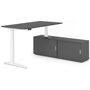4032062330852 - XBHM16SB elektrisch höhenverstellbarer Schreibtisch grafit rechteckig C-Fuß-Gestell weiß 1600 x 800 cm