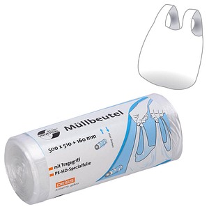 4001553000574 - DEISS UNIVERSAL PLUS HDPE-Abfallbeutel 20 Liter mit Tragegriff Anwenderfreundlicher Müllbeutel mit hoher Stabilität Maße (B x L) 500 x 510 mm 1 Rolle = 40 Stück