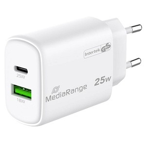 4260664878414 - MediaRange Schnellladeadapter 25 W Eurostecker USB-A USB-C weiß