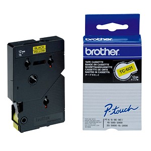 brother Schriftband TC-601 TC601, 12 mm schwarz auf gelb