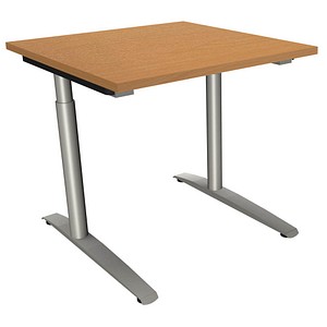 4260267325858 - fm Sidney höhenverstellbarer Schreibtisch buche rechteckig C-Fuß-Gestell Rundrohr silber 800 x 800 cm
