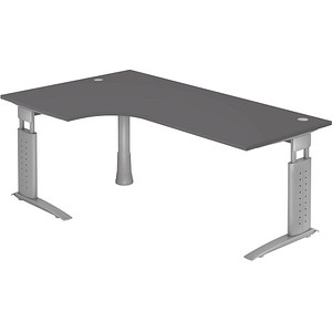 HAMMERBACHER US82 höhenverstellbarer Schreibtisch grafit L-Form, C-Fuß-Gestell silber 200,0 x 80,0/120,0 cm